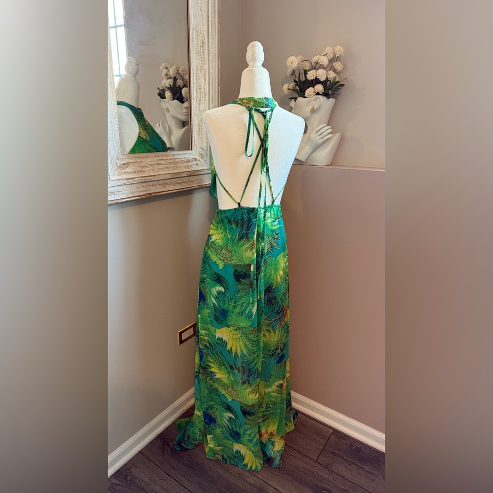 Lulus Women’s Small Blue and Green Tropical Vacation Print Maxi‎ Dress - Picture 8 of 9